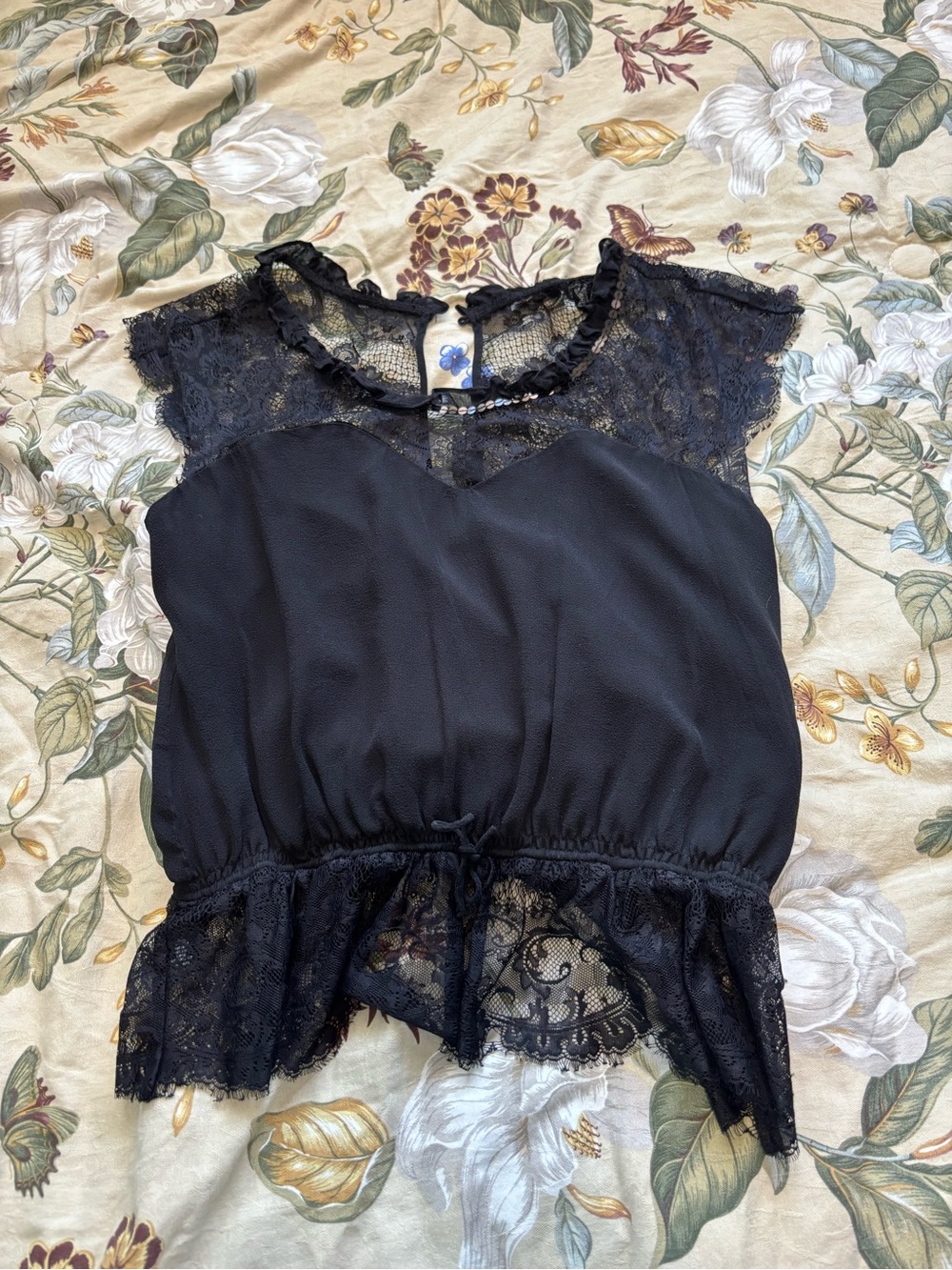 Express Black Lace Trim V-Neck Top